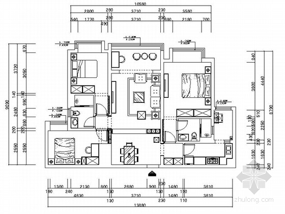 su三居室模型资料下载-[银川]工业园区简欧三居室雅居装修施工图（含效果及模型）