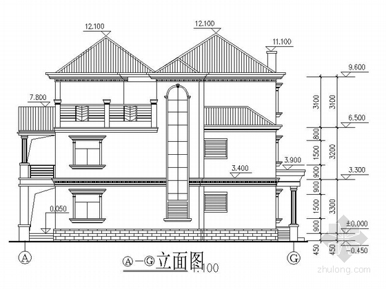 三层美式独立别墅方案图（两个车位）-三层美式独立别墅立面图