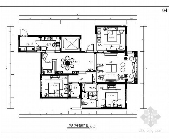 法式居室设计资料下载-[原创]高端法式风格三居室室内装修二次改造施工图