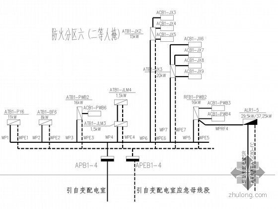 [北京]大型甲类人防地下室全套电气图纸（救护站、人员掩蔽）-大型人防地下室竖向干线配电系统图