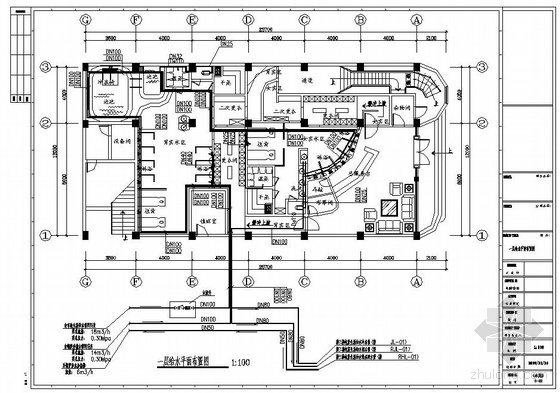 大型洗浴中心建筑设计图资料下载-某桑拿洗浴中心给排水设计图