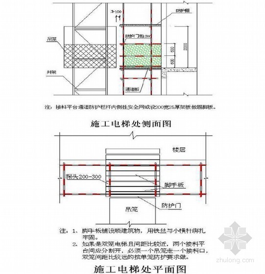 [河南]剪力墙结构住宅楼工程外脚手架专项施工方案(76页)-施工电梯处平面图 