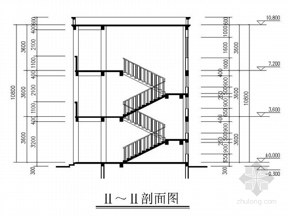 [安徽]多层简洁初级中学教学楼及宿舍建筑施工图-多层简洁初级中学教学楼及宿舍剖面图 