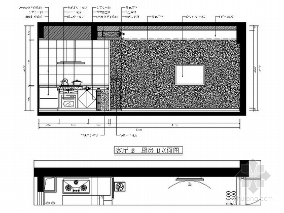 [福州]现代简约两居室样板房设计装修图（含效果）客厅厨房立面图 