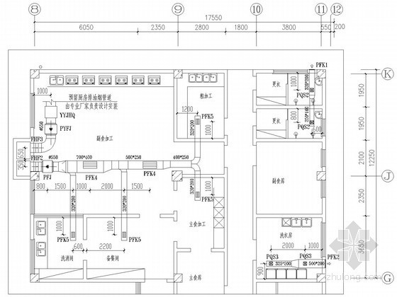 [山东]幼儿园水暖设计施工图纸(太阳能系统)-厨房部分通风平面图 