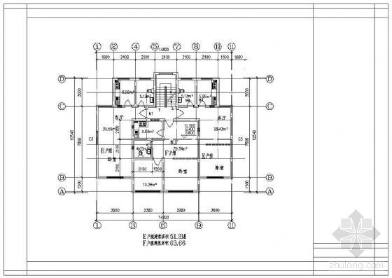 80平米家装图纸资料下载-六个（80平米以下）住宅户型平面