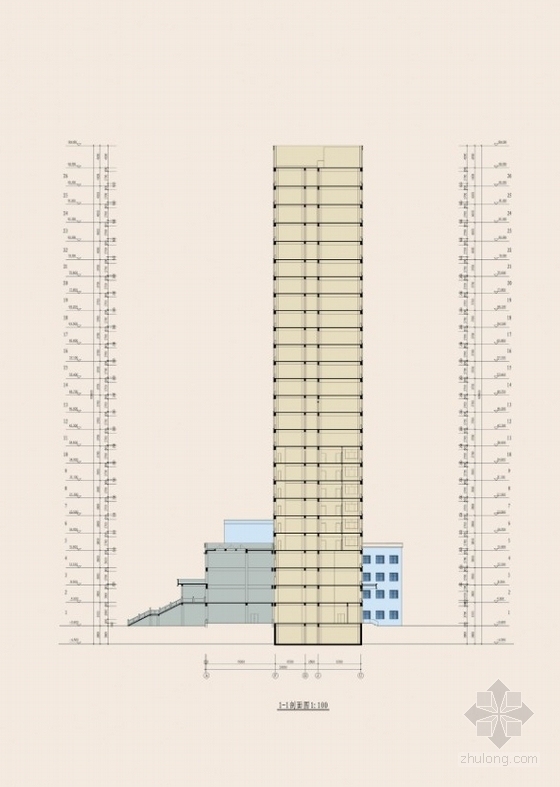 [广东]26层办公综合体建筑方案文本-剖面图