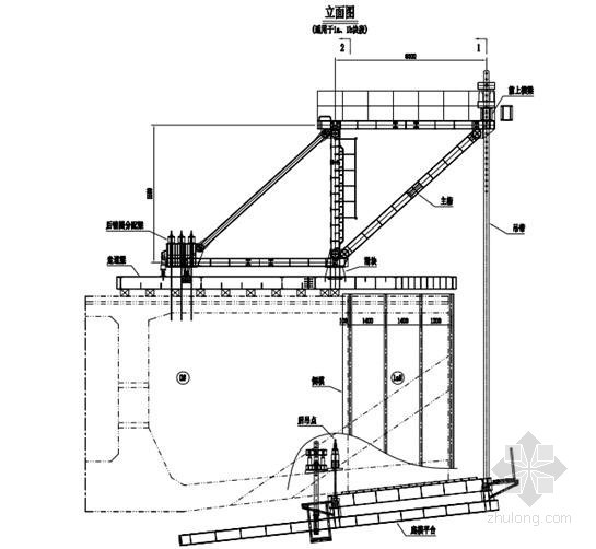 预应力连续梁与钢管加劲拱组合结构体系桥悬臂挂篮施工方案（预应力压浆）-挂篮总体布置图 