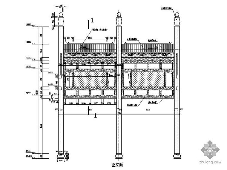 中式仿古建筑方案资料下载-[成都]某古城八期仿古建筑-牌坊构造详图