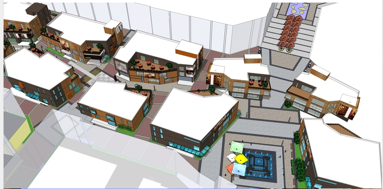 商业步行街设计方案文本资料下载-现代岛式商业步行街设计方案SU模型