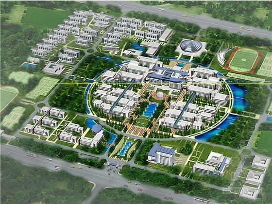 建筑方案总图CAD资料下载-[河南]现代风格校区总图规划设计方案文本