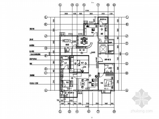 浙江某城市工作室装修施工图资料下载-家庭工作室五居装饰装修图