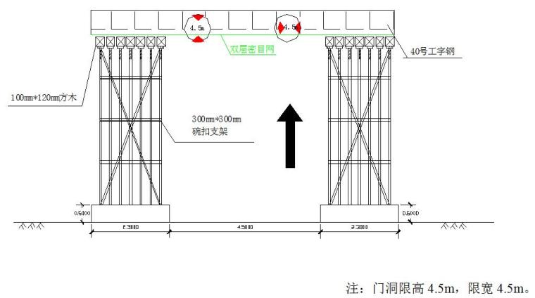 [北京]双向八车道高速公路工程实施性施工组织设计（全长3.4Km）-高架桥门洞支搭示意图