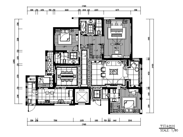 200平室内设计施工图资料下载-200平现代风格样板房CAD施工图（含效果图）