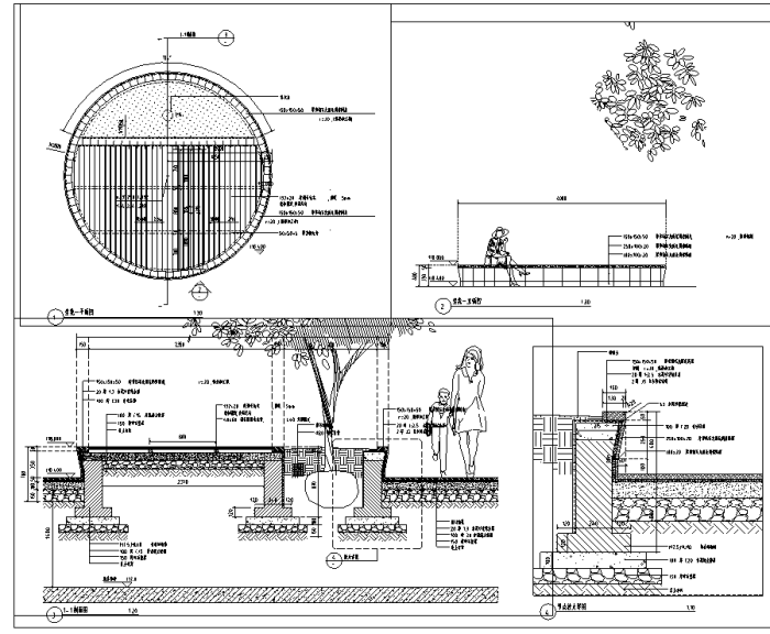 [浙江]生态滨水城市屋顶花园景观设计全套施工图-圆形坐凳设计详图