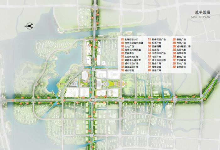 [江苏]生态融合分段规划绿色大道道路及内河景观优化方案-2景观总平面图