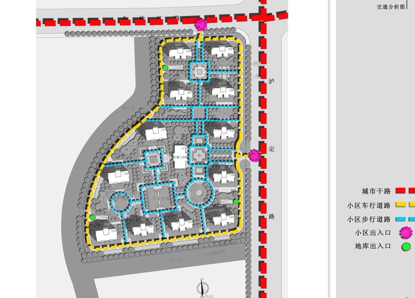 居住区道路系统分析图图片