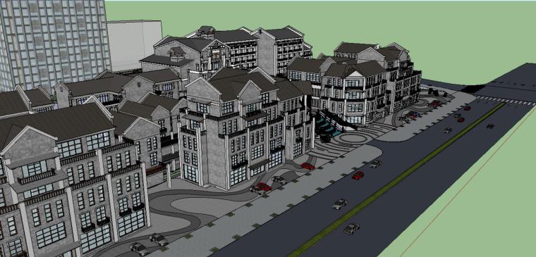 新中式商业街门头设计资料下载-新中式商业街古镇模型.skp