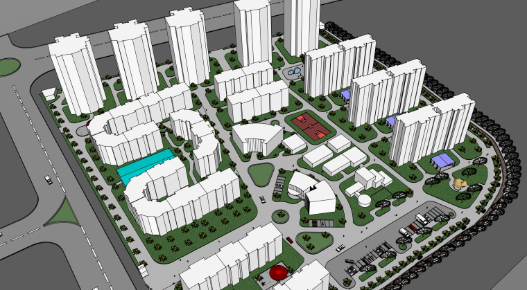 临街建筑景观设计资料下载-小区规划及景观设计建筑模型