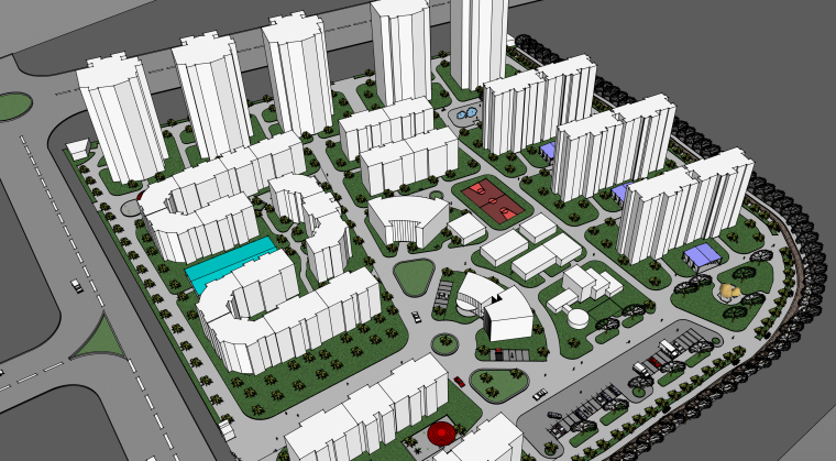 小区规划图su资料下载-小区规划及景观设计建筑模型