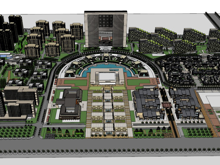 城市规划经典案例模型资料下载-总体城市规划建筑SU模型
