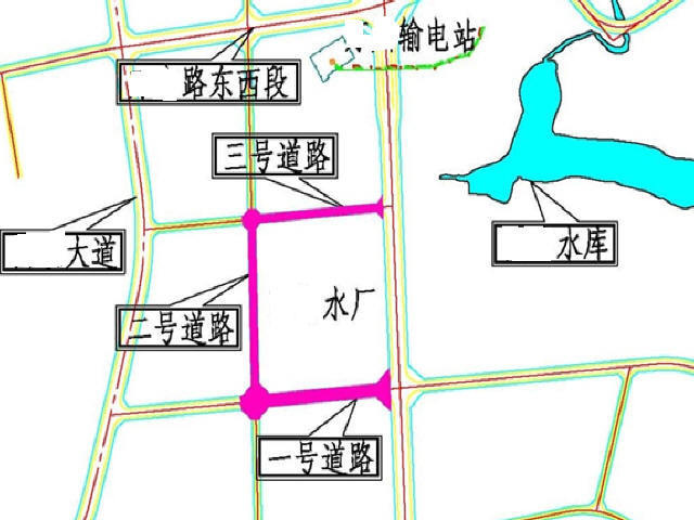 给水厂处理高程图资料下载-[重庆]14m～22m水厂周边道路工程设计图71张CAD（含交通安全）