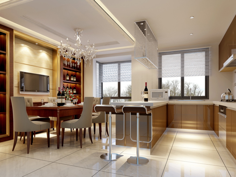 餐厅厨房设计CAD资料下载-整体厨房餐厅3D模型下载