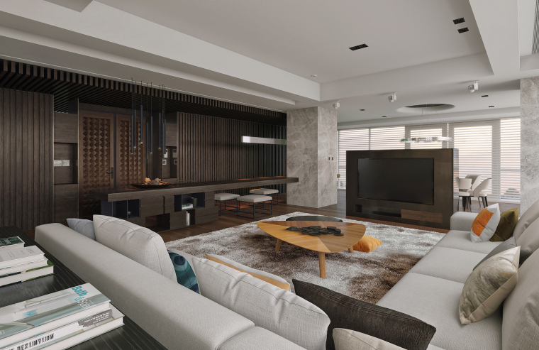 普通家具房3d模型效果图资料下载-现代风格客厅设计3D模型（附效果图）