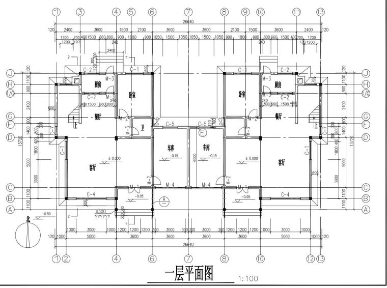 3层农村自建房别墅设计图纸带阁楼和车库（包含CAD+效果图）-一层平面图