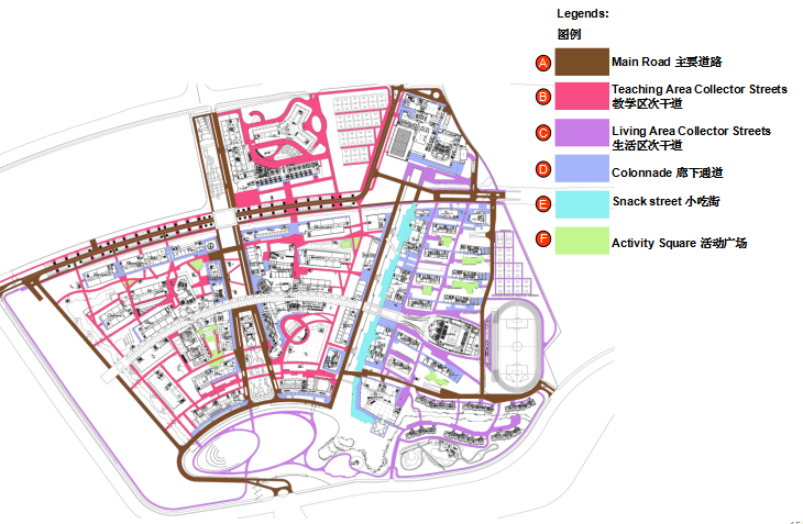 [上海]现代风格自然生态大学校园景观规划设计方案-道路分析图