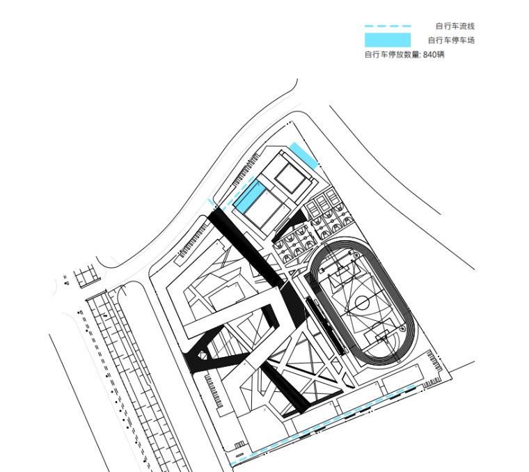天津市西青区中学建筑设计法方案文本-自行车流线图