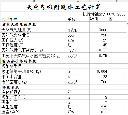 天然气工艺流程图资料下载-天然气吸附脱水工艺计算表