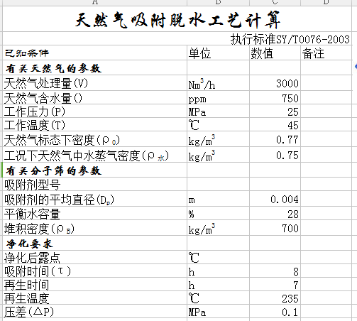 动态吸附操作资料下载-天然气吸附脱水工艺计算表