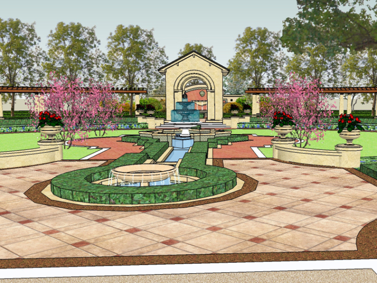 新古典居住区规划设计案例资料下载-新古典主义居住区广场模型