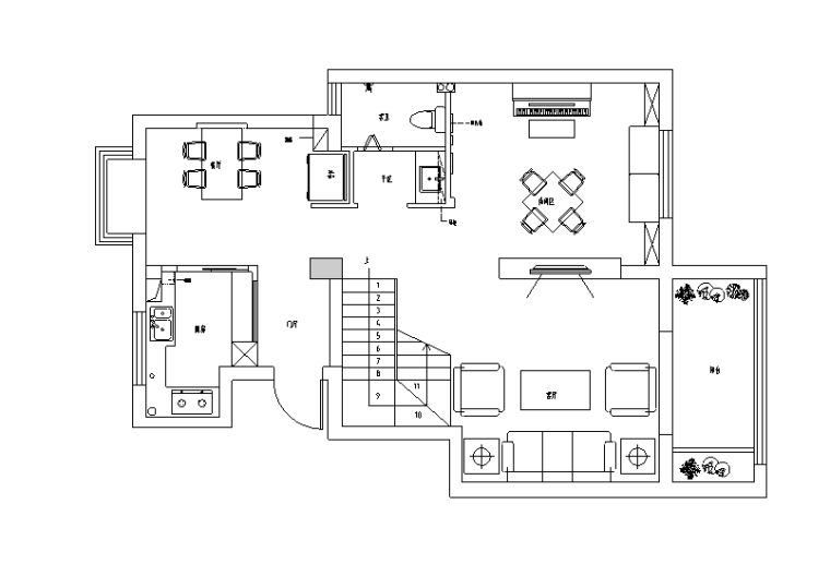 法式古典风住宅设计施工图（附效果图）-一层平面布局图