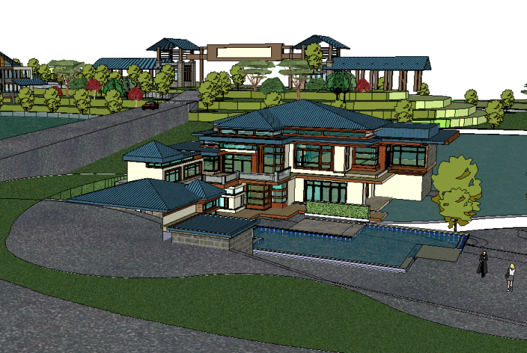 度假村课程设计模型资料下载-中式风格度假村酒店建筑设计模型