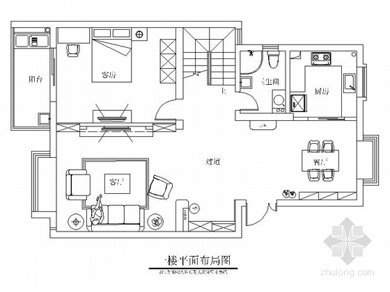 现代简约书房装修效果图资料下载-[贵州]现代简约风格复式装修CAD施工图（含效果图）