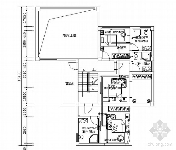 2层合院别墅平面图资料下载-某三层别墅采暖平面图