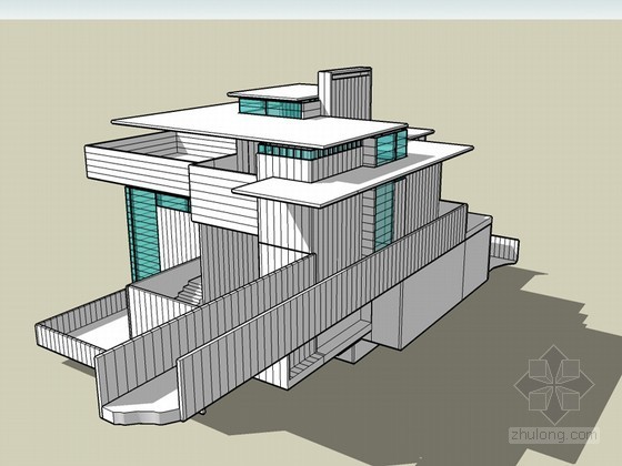 赖特流水别墅设计资料下载-赖特别墅SketchUp模型下载