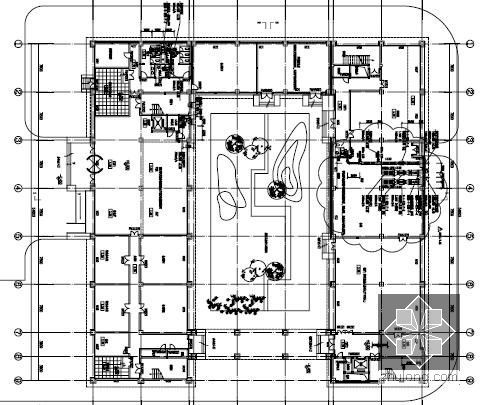 [上海]商业办公大厦空调通风及防排烟系统设计施工图（采暖设计）-一层通风防排烟平面图