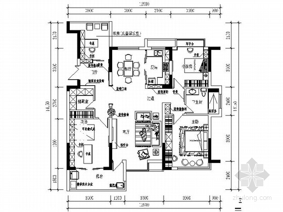 cad室内地面资料下载-经典高档现代四居室样板房室内CAD装修图（含效果）
