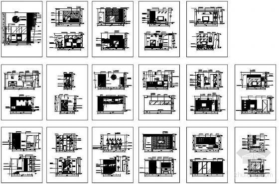 中式背景墙施工图资料下载-33个客厅背景墙施工图