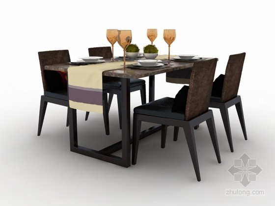 中式餐桌椅su模型资料下载-四人餐桌椅