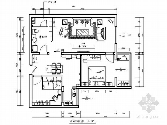 85平米两居室装修图纸资料下载-简洁两居室装修图