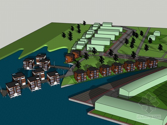市政涉水桥梁图片资料下载-涉水建筑SketchUp模型下载