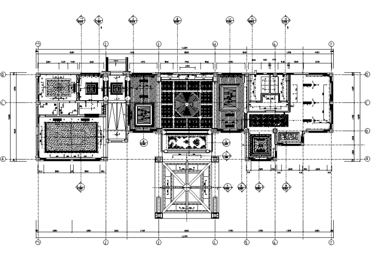 上市集团高档会所空间设计施工图（附效果图）-天花平面布置图