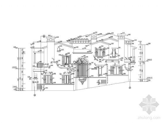 某二层欧式双拼别墅建筑施工图-立面图