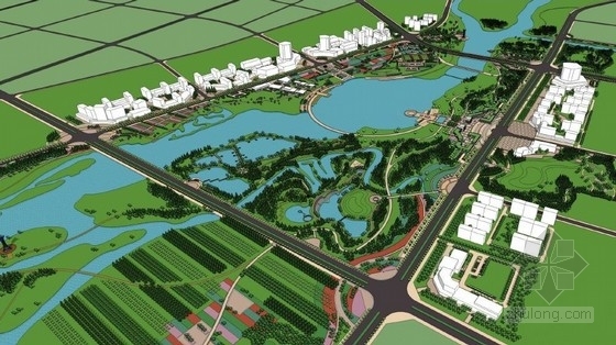 [南阳]城市滨水文化休闲走廊景观规划设计方案（包含指标和投资估算）-总体鸟瞰图 