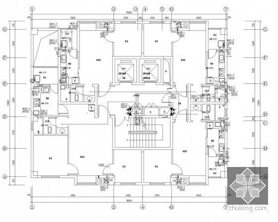 [四川]某大型综合高层小区给排水全套施工图（含10栋楼、地下室）-三层给排水平面放大图