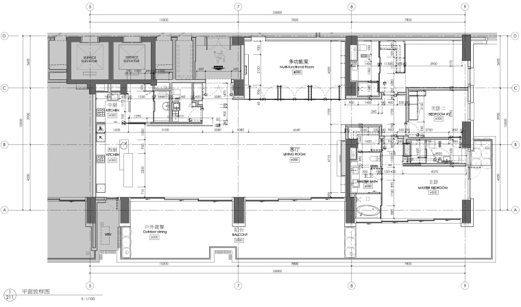 [李玮珉]三亚海棠湾四季公寓现代风格三居室样板间室内装修施工图+效果图+物料（CAD、JPG、PDF）-1平面放样图
